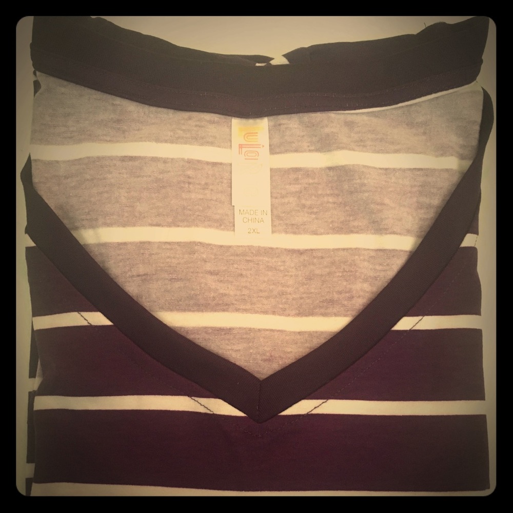 NWT LuLaRoe Christy v-neck tee purple with stripes